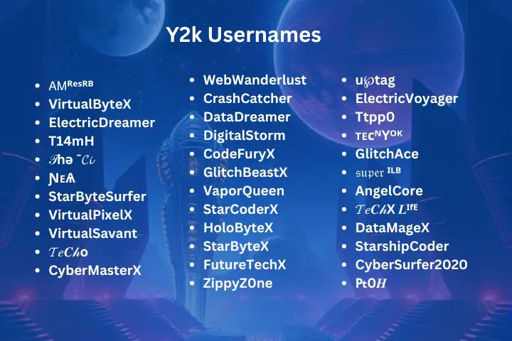 Y2k Usernames LIST