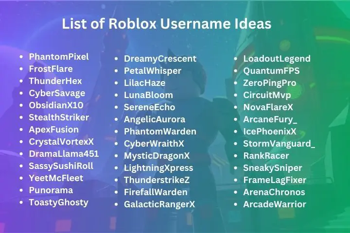 List of Roblox Username Ideas